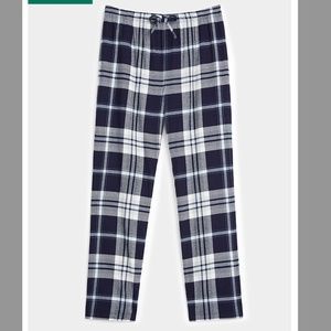 Blue and white lounge cottage cabin style plaid check pants NWT